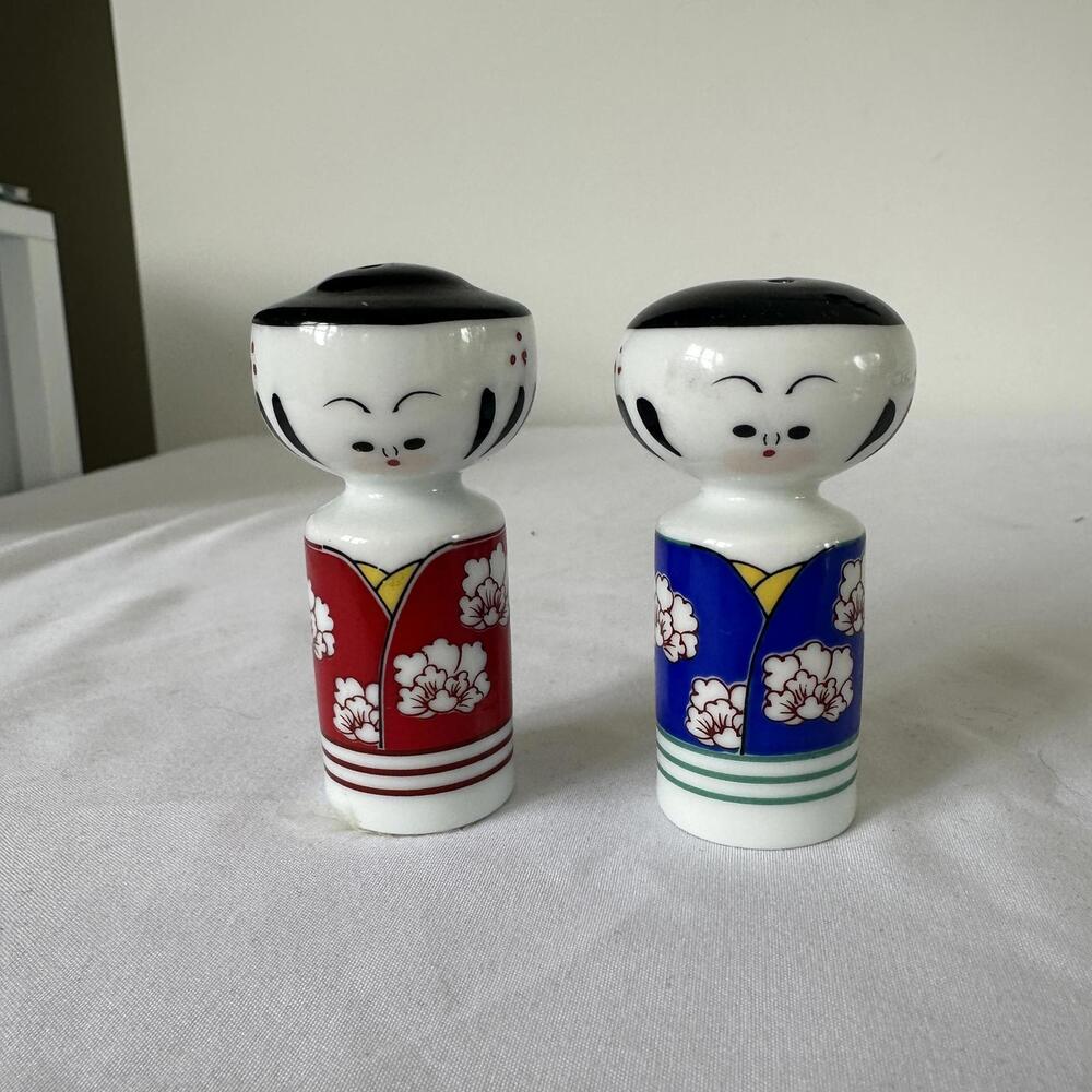 Vintage Japanese Kokeshi Doll Salt and Pepper Shakers Set